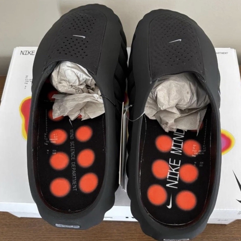 ***RUNS SMALL*** Men's Size 13 Nike Mind 001 Black Chrome Hyper Crimson Slides - Picture 4 of 6